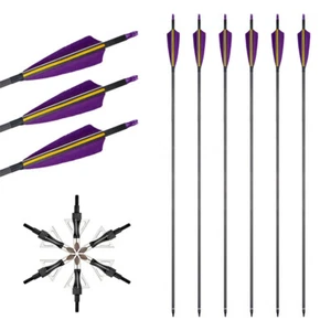 Flecha de carbono de 32" 6 piezas con pluma de pavo + puntas atornillables de 100 granos para caza con arco - Imagen 1 de 25
