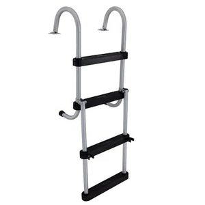RecPro Compact Space Saving Aluminum 4-Step Pontoon Boat Ladder w/Plastic Steps - Picture 1 of 11