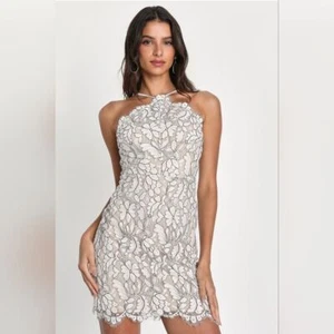Lulus Delicate Darling Beige and Ivory Lace Bodycon Dress Womens Size XS - Picture 1 of 5