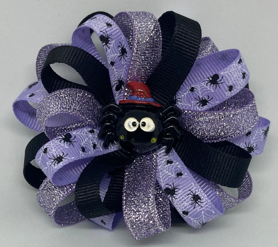 Moño de pelo 3 1/2" flor Halloween araña espeluznante - clip o pasador envío gratuito Foto 1 de 1