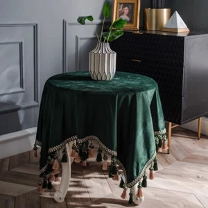 1PC Square Velvet Fringe Luxury Tablecloth European Dining Table Dust Cover Home - Picture 1 of 22