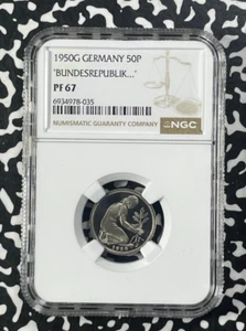 1950-G West Germany 50 Pfennig NGC PR67 Lot#G9879 Gem BU! Proof! 1,800 Minted - Picture 1 of 3