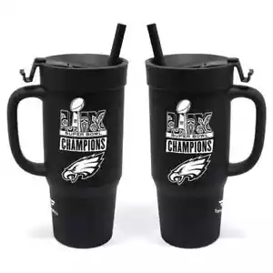 PHILADELPHIA EAGLES SUPER BOWL LOGO, 32oz SILIKONBECHER MIT DECKEL UND STROHHALM - Bild 1 von 3
