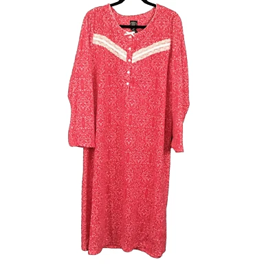 Camisón Laura Ashley Franela Mujer XL Maxi Rosa Blanco Manga Larga Botón Encaje Foto 1 de 4