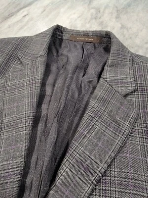 Abrigo deportivo premium 38R para hombre con estampado Tasso Elba gris y púrpura 100 % lana Foto 1 de 4