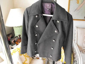 XXI Charcoal Gray Poly Lancer Peacoat w/Dark Silver Heraldic Buttons XL - Picture 1 of 6