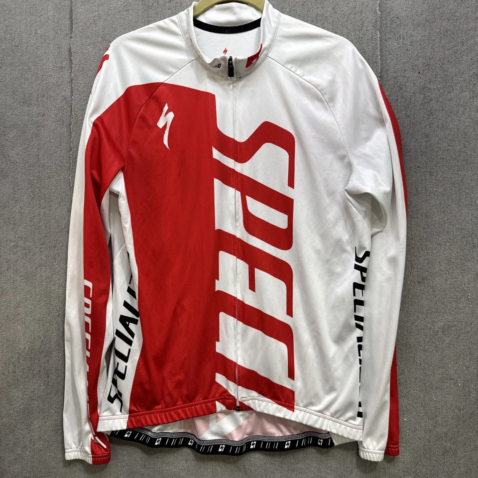 Camiseta deportiva de ciclismo de manga larga especializada blanca roja cremallera completa bicicleta de carretera para hombre XL Foto 1 de 4