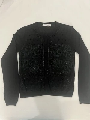 Valentino Cashmere Silk Black Beaded Embellished Cardigan Sweater Womens Small - Image 1 of 4