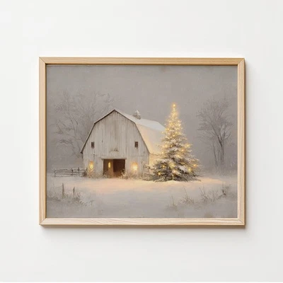 Lindo arte de pared vintage de granero y árbol de Navidad, decoración de vacaciones de casa de campo Foto 1 de 4