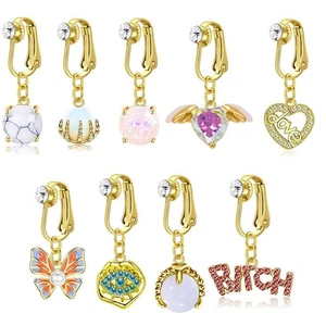 Clip On Belly Button Ring Butterfly Zircon Fake Belly Piercing Umbilical Nav _dy - Picture 1 of 31
