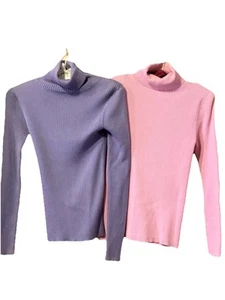 Lot Of 2 Moda International 90s Y2K Turtleneck Sweaters Pink Lavender X Small - Picture 1 of 10