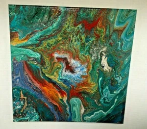 Acrylic Fluid Art Pour Painting Canvas 12" x 12" Abstract Flow Art Modern Art - Picture 1 of 4