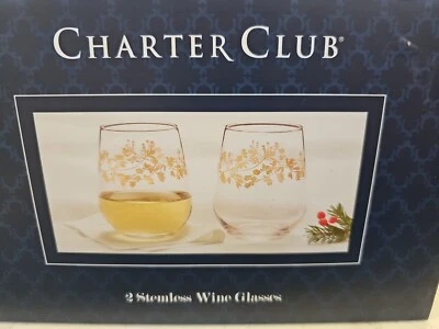 Charter Club 2 Harvest Stemless  Gilded Wine Glasses 19.3 oz ea - Изображение 1 из 2