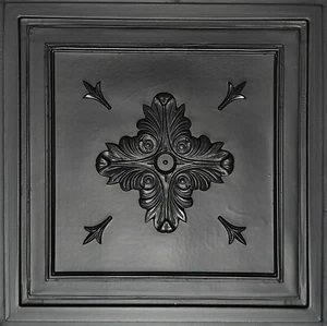 GRID SYSTEM, Pop In, 24" x 24", FAUX TIN, PVC, Ceiling Tiles, BAROQUE Black - Picture 1 of 3