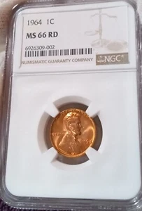 Lincoln Cent 1964, de un rollo BU, NGC MS-66 rojo - Imagen 1 de 2