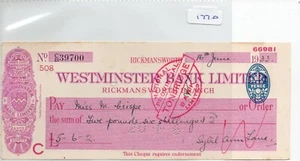 Cheque - (CH1770) - used -1930's - Westminster Bank, Rickmansworth - Picture 1 of 1