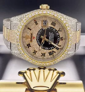 Rolex Sky-Dweller 42mm 18K Yellow Gold & Steel Watch Iced 25ct Diamonds 326933 - Picture 1 of 8