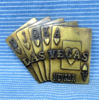 Las Vegas Nevada Royal Flush Belt Buckle Card Gambler Casino Vtg 80s PB&B.TYC330 - Image 1 of 4