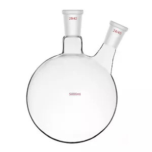 5000ml 29/42 2-Neck Round Bottom Glass Flask 5 Litre Side 24/40 Two Necks Bottle - Picture 1 of 1