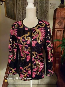 Joan Boyce Princess Seam Long-Sleeve Sequin Jacket Size Small Red. NWT Beautiful - Picture 1 of 12