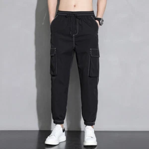 Men Tapered Cuffed Pants Drawstring Cargo Trouser Joggers Jogging Casual Classic - Picture 1 of 9
