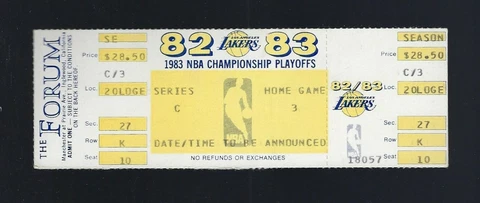 MAGIC JOHNSON TRIPLE DOUBLE - 1983 SPURS @ LAKERS FULL PLAYOFF TICKET Game 5 C-3 Cover