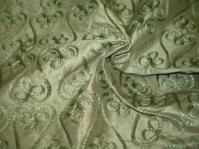 2  YDS 100% SILK DESIGNER EMBROIDERED RIBBON UPHOLSTERY DRAPERY FABRIC FOR LESS - Image 1 of 4
