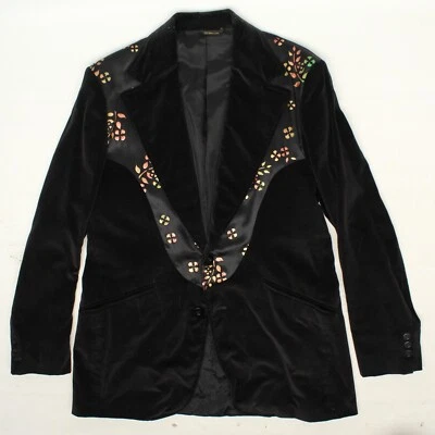 VTG Courageous Clothes Mens Western Blazer 40R Black Velvet Floral Painted Satin - Image 1 of 4