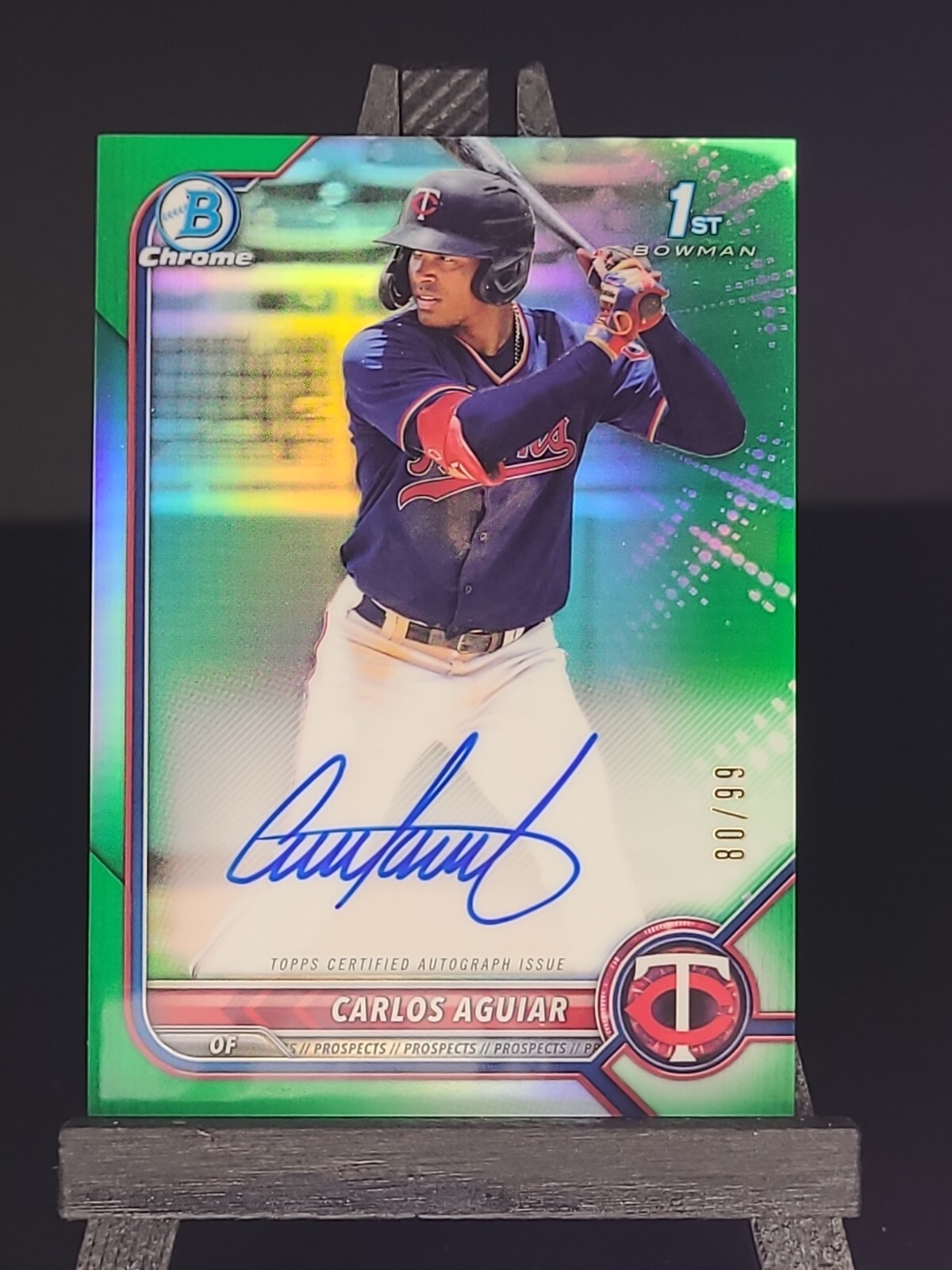 2022 Carlos Aguiar 1st Bowman Chrome Green Refrractor Auto #80/99