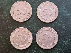 4 Coin Lot: 50 Pfennig Federal Republic of Germany 1949 All Mints D F G J - Picture 1 of 10