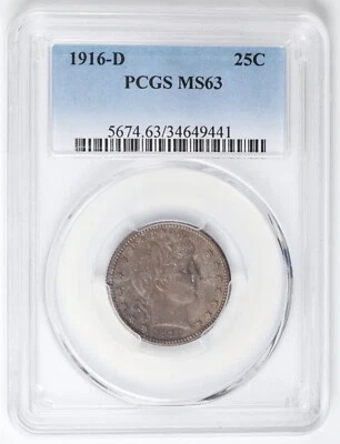 1916 D Barber Quarter PCGS MS63 Toned - Image 1 of 4