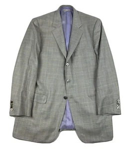 Belvest Wool Linen Silk Gray Lavender Checked Lavender MOP Button Blazer 46L - Picture 1 of 8