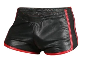 Mens Gym Boxer Sports Shorts Real Soft Lambskin Leather Casual Clubwear Shorts - Picture 1 of 7