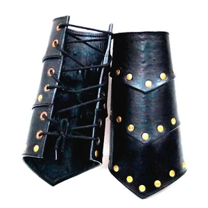 Medieval Faux Leather Arm Guards Braces Pair 10.5" Black - Picture 1 of 3