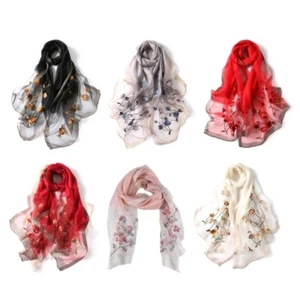 Muslim embroidery Hijab Scarf Floral Scarf Headscarf Scarf Mulberry silk - Picture 1 of 9