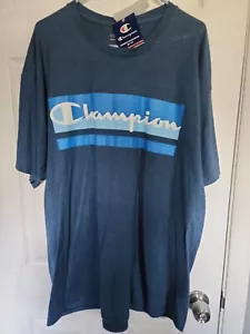 Champion Mens T-Shirt Camo Script Front Logo Blue Sz 2XL Athletic Classic NWT - Picture 1 of 4