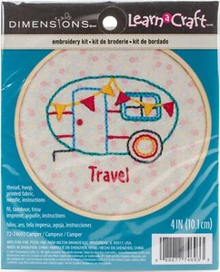 Dimensions 'Camper' Short N' Sweet Mini Embroidery Kit for Beginners 4'' - Picture 1 of 2