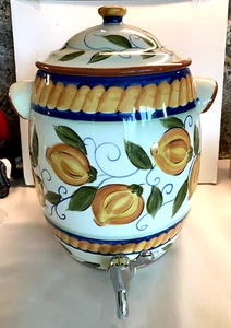 Dispensador de agua para bebidas ponche fiesta cerámica pintada a mano limón italiano con tapa - Imagen 1 de 24