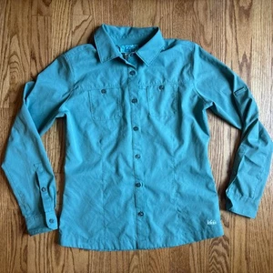 REI Shirt Girls Large Green Button Long Sleeve Polyester Lightweight - Picture 1 of 9