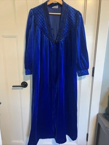 Camicia da notte vintage Gilligan O' Malley donna blu velluto velluto maniche vescovo accappatoio L - Foto 1 di 7