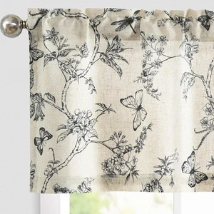 Black Floral Kitchen Valance Curtain Linen Farmhouse Valance for Living Room ... - Picture 1 of 9