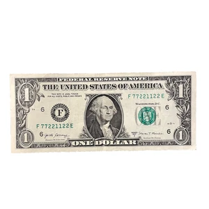 Four Pairs in a Row Fancy Serial Number One Dollar Bill F 77221122 E Series 2017 - Picture 1 of 4