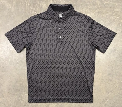 FootJoy Performance Golf Polo Shirt Men's M Beach AOP Stretch Gray Black - Image 1 of 4