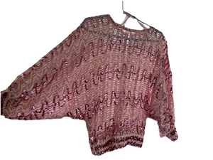 Vintage Pailletten rosa Dolman Langarm Bluse Gr. S Glam 70er/80er Jahre - Bild 1 von 7