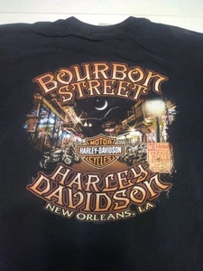 Men's Harley Davidson Black T-Shirt Flames Bourbon Street USA Made Distressed - Picture 1 of 20