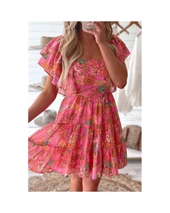 Azura Exchange Floral Print Layered Dress Women Pink Casual - Picture 1 of 28