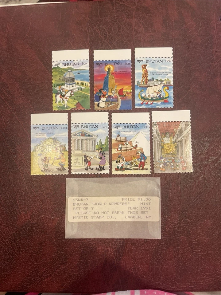 RARO! JUEGO DE SELLOS DE LAS MARAVILLAS DEL MUNDO DE BUTÁN DISNEY  Foto 1 de 1