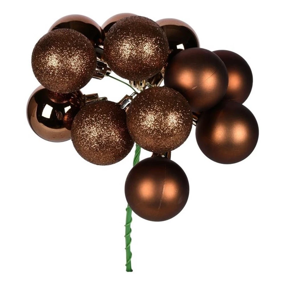 Vickerman 12" Plastic Ball Ornament Christmas Picks in Mocha Brown (Set of 4) - Image 1 of 1