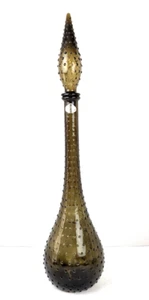 MCM Guildcraft Italy Empoli Smoky Gray Glass Hobnail Genie Bottle Decanter 22.5" - Picture 1 of 17