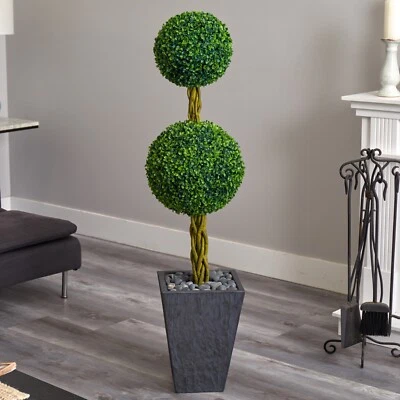 5’ Topiary Boxwood Artificial Tree in Planter UV Indoor/Outdoor. Retail $352 - Image 1 of 4